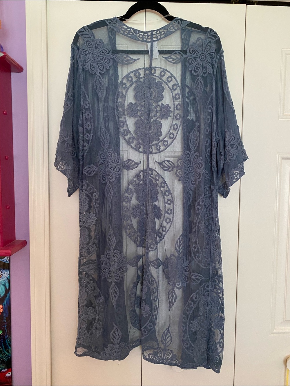 Sheer Blue Lace Kimono Cover-Up - Picture 3 of 6